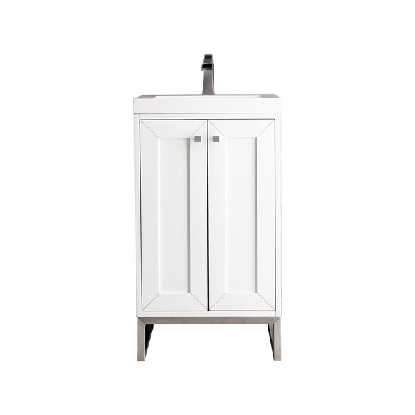 James Martin Vanities Chianti 20in Single Vanity, Glossy White, Brushed Nickel, w/ White Glossy Composite Stone Top E303V20GWBNKWG - main